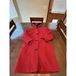 Vintage LL Bean Freeport Coat Womens Wool Toggle Duffel  Red Plaid Lining No Tag